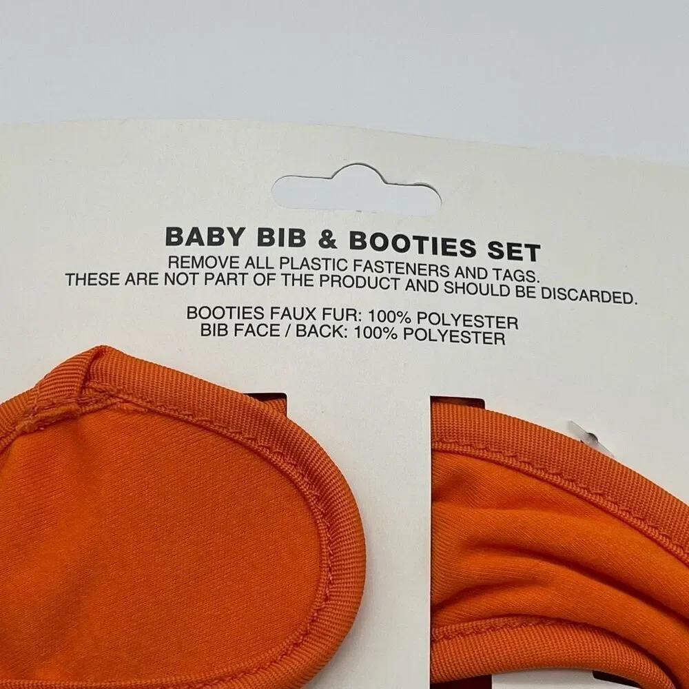 NWT Halloween Pumpkin Baby Bib‎ & Booties Set Orange Black Jack-o-Lantern Gift